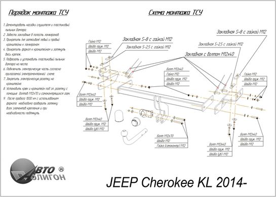 Фаркоп Jeep Cherokee KL 2014 - з'ємний на гвинтах Poligon-auto, Серебристий