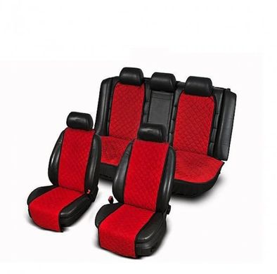 Комплект накидок на передние и задние сидения Standart красные из алькантары (ровные)