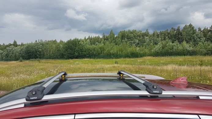 Багажник Turtle AIR1 SsangYong STAVIC 2013- на рейлінги, Хром, Аеродинамічна